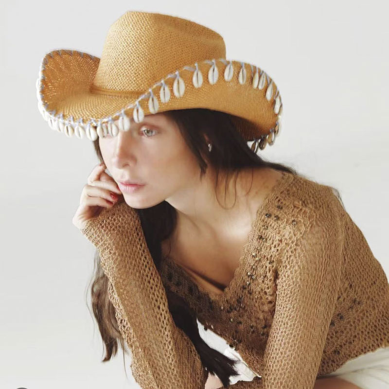 Cowboy Hat Straw - Cappello da Spiaggia con Decorazioni a